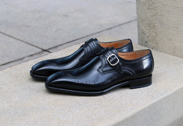 Ugo Vasare "Eric" Burnished Calfskin Monkstrap Shoe Black