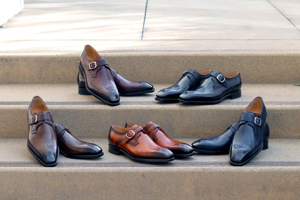 Ugo Vasare "Eric" Burnished Calfskin Monkstrap Shoe Grey