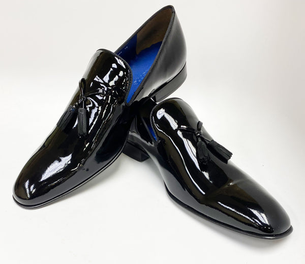 Jean Pierre Shiny Calfskin Tasseled Loafer - Black