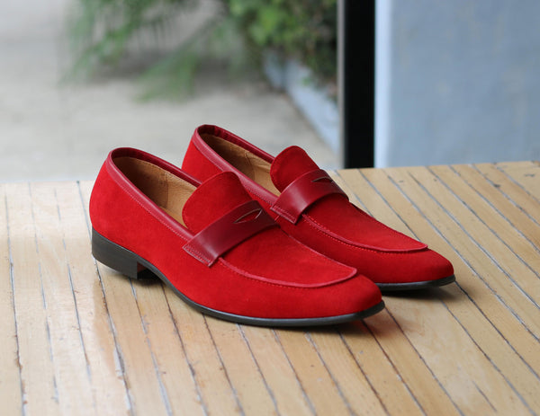 C&E Shoes Suede Penny Loafer - Red
