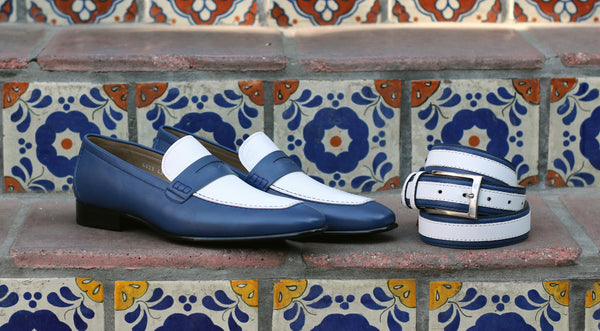 Corrente Calfskin Penny Loafer - Blue/White