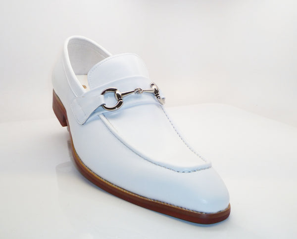 Carrucci Calfskin Horsebit Loafer - White