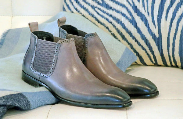 Carrucci Burnished Calfskin Belt - Grey