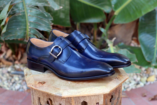 Carrucci Burnished Calfskin Belt - Navy