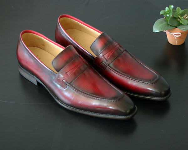 Carrucci Calfskin Penny Loafer - Burgundy
