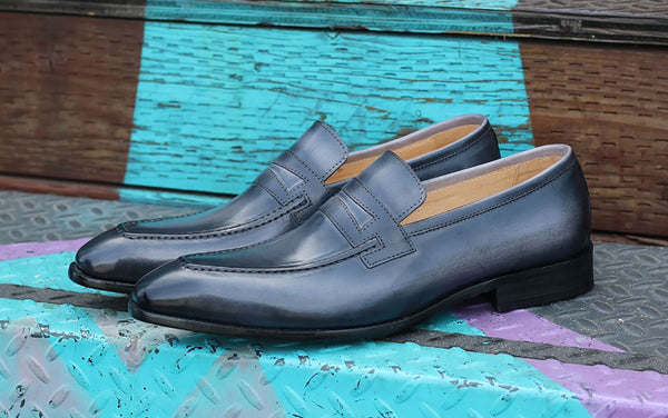 Carrucci  Calfskin Penny Loafer - Grey