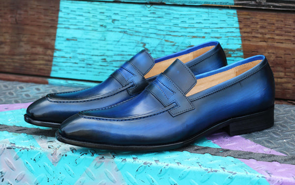 Carrucci  Calfskin Penny Loafer - Navy