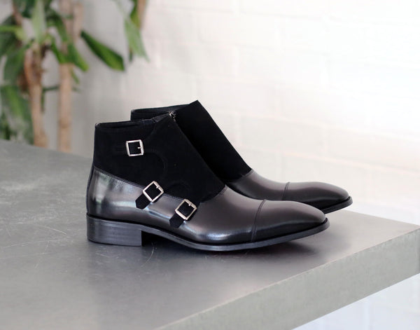 C&E Shoes Calfskin Suede Chukka - Black