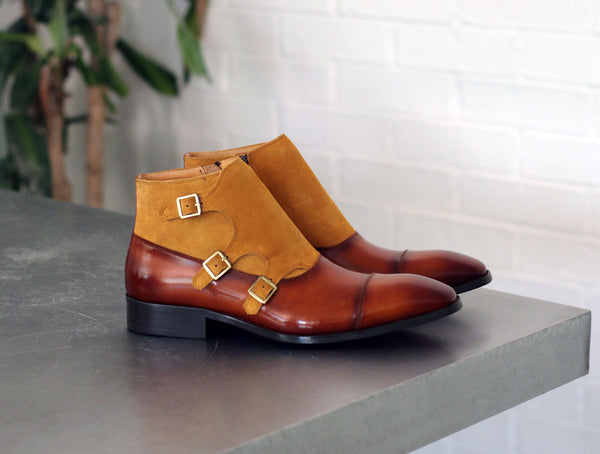 C&E Shoes Calfskin Suede Chukka - Cognac