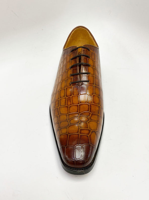 C&E Shoes Crocodile Embossed Oxford - Cognac