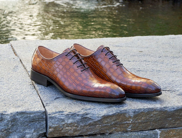 C&E Shoes Crocodile Embossed Oxford - Cognac