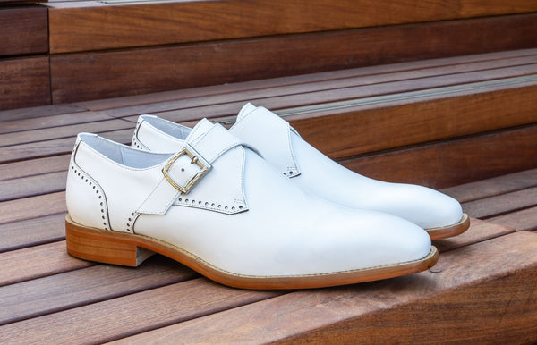 C&E Shoes Leather Monkstrap - White