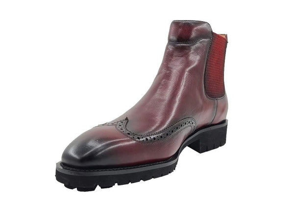 C&E Shoes Burnished Calfskin Chelsea Boot - Burgundy