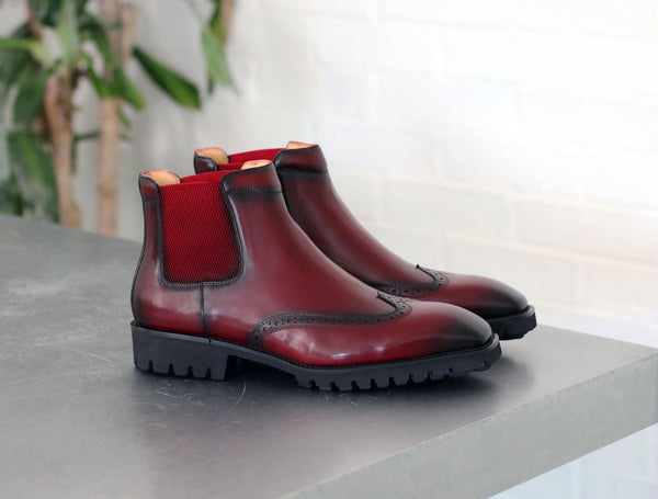C&E Shoes Burnished Calfskin Chelsea Boot - Burgundy