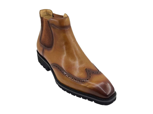 C&E Shoes Burnished Calfskin Chelsea Boot - Cognac