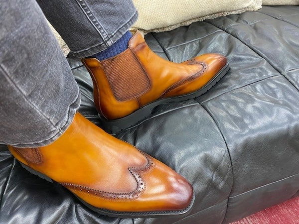 C&E Shoes Burnished Calfskin Chelsea Boot - Cognac