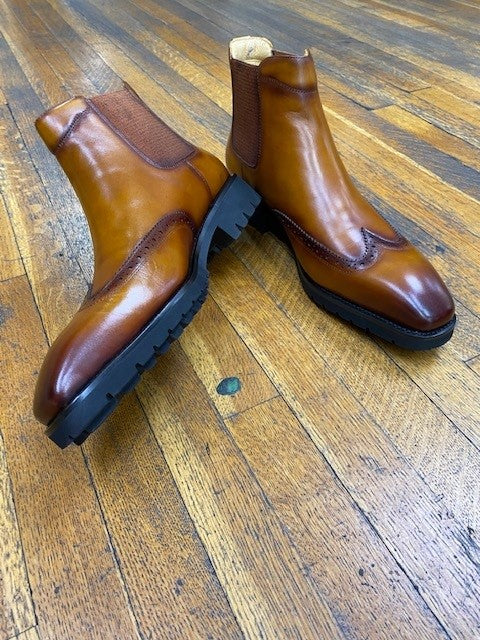 C&E Shoes Burnished Calfskin Chelsea Boot - Cognac