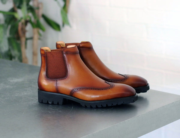 C&E Shoes Burnished Calfskin Chelsea Boot - Cognac