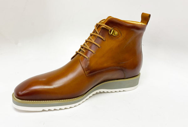Maurice Burnished Calfskin Boot - Cognac