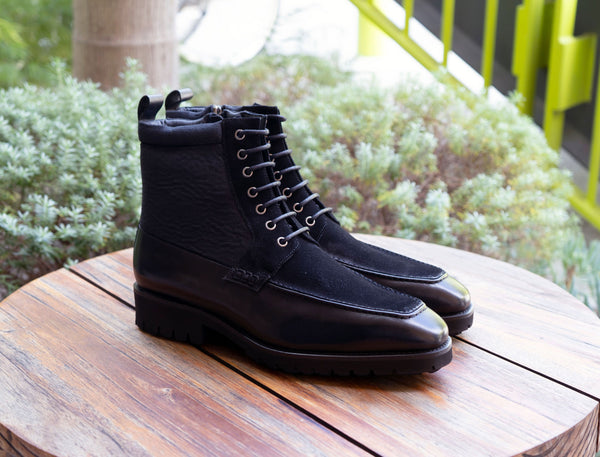 C&E Shoes Calfskin Suede Boot - Black