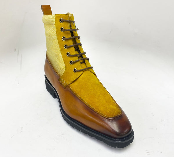 C&E Shoes Calfskin Suede Boot - Cognac/Yellow