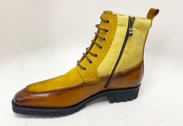 C&E Shoes Calfskin Suede Boot - Cognac/Yellow