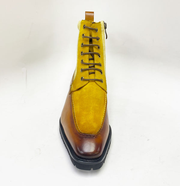 C&E Shoes Calfskin Suede Boot - Cognac/Yellow