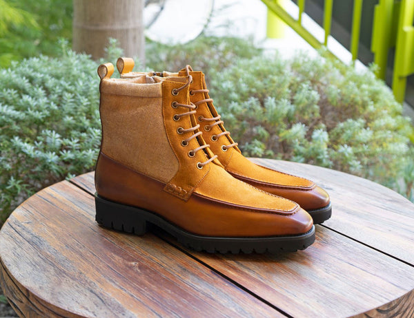 C&E Shoes Calfskin Suede Boot - Cognac/Yellow