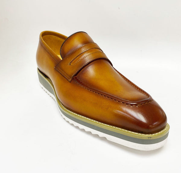Carrucci Calfskin Penny Loafer - Cognac