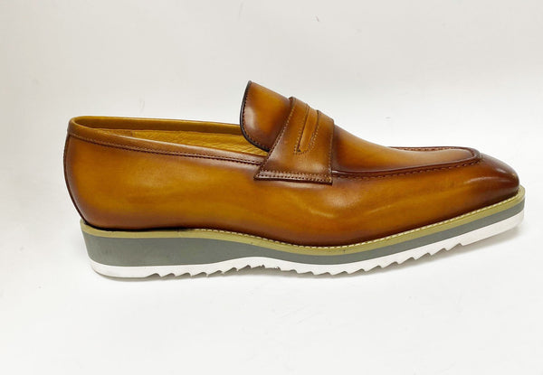 Carrucci Calfskin Penny Loafer - Cognac