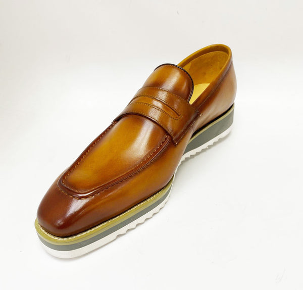 Carrucci Calfskin Penny Loafer - Cognac