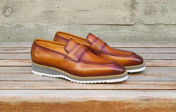 Carrucci Calfskin Penny Loafer - Cognac