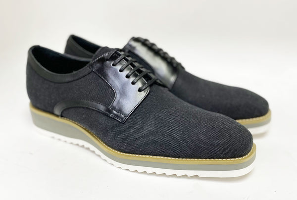 C&E Leather & Fabric Lace-up Oxford - Black
