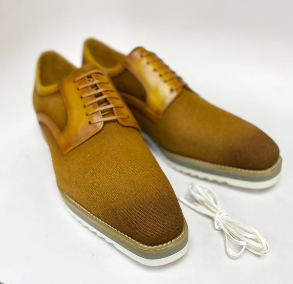 C&E Leather & Fabric Lace-up Oxford - Cognac