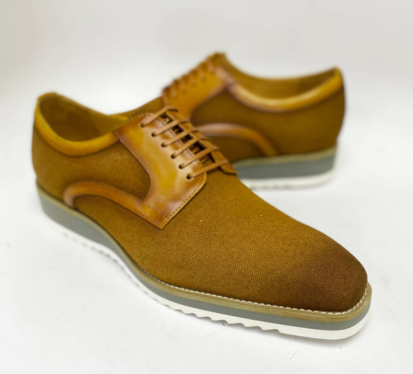 C&E Leather & Fabric Lace-up Oxford - Cognac
