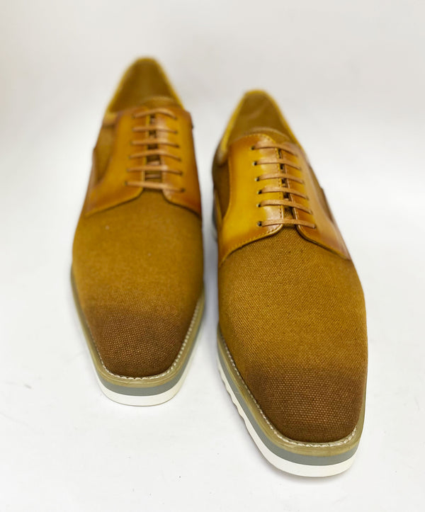 C&E Leather & Fabric Lace-up Oxford - Cognac