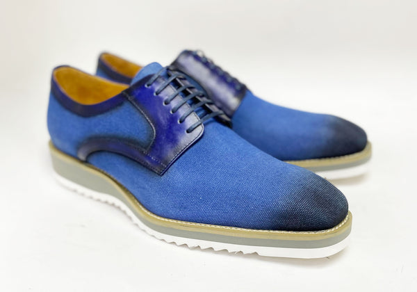 C&E Leather & Fabric Lace-up Oxford - Denim