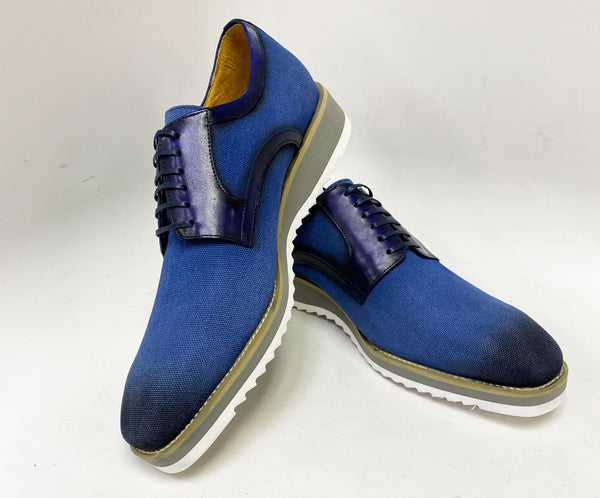 C&E Leather & Fabric Lace-up Oxford - Denim