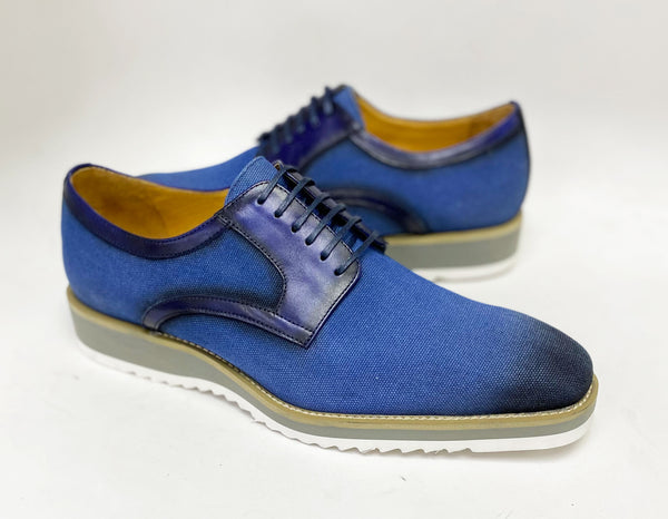C&E Leather & Fabric Lace-up Oxford - Denim