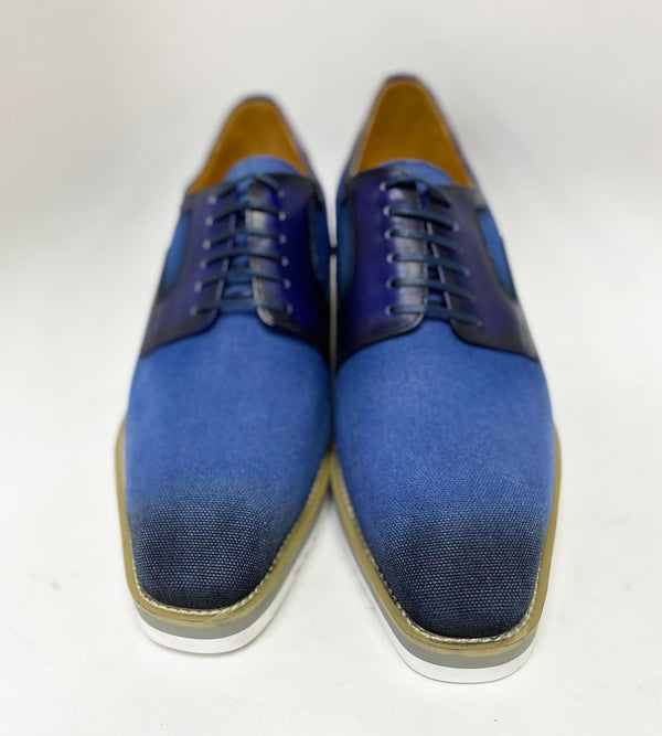 C&E Leather & Fabric Lace-up Oxford - Denim
