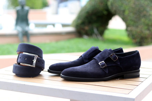 Corrente Suede Monkstrap Shoe - Navy