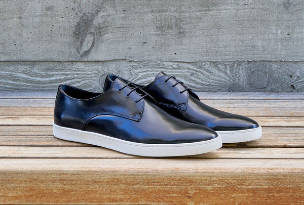 C&E Shoes Calfskin Lace-Up Sneaker - Black