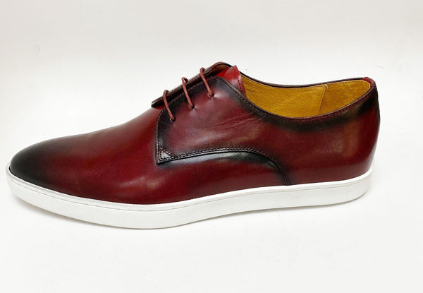 C&E Shoes Calfskin Lace-Up Sneaker - Burgundy