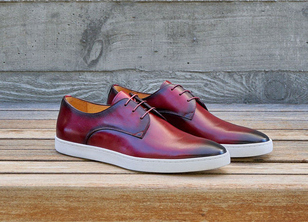 C&E Shoes Calfskin Lace-Up Sneaker - Burgundy
