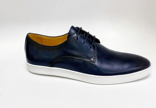 C&E Shoes Calfskin Lace-Up Sneaker - Navy