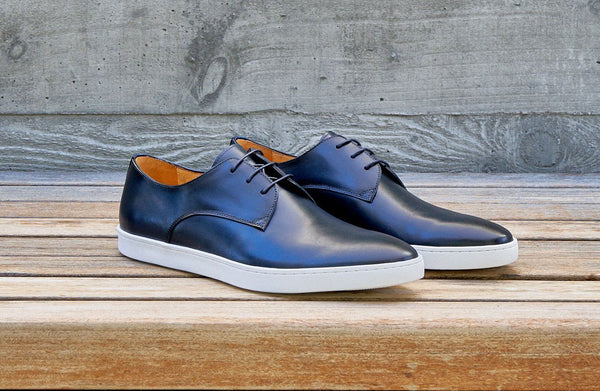 C&E Shoes Calfskin Lace-Up Sneaker - Navy
