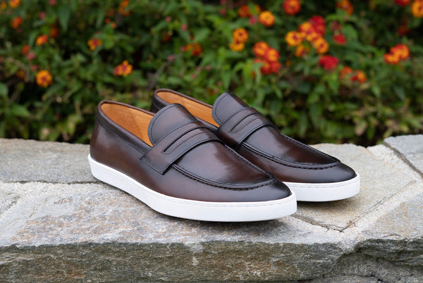 C&E Shoes Calfskin Slip-On Loafer - Chestnut
