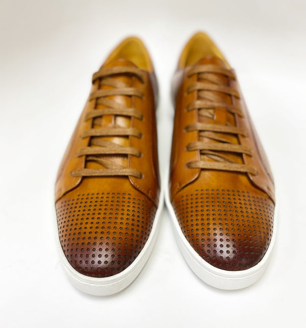 C&E Shoes Calfskin Lace-Up Sneaker - Cognac