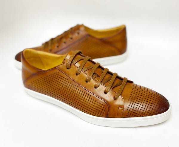 C&E Shoes Calfskin Lace-Up Sneaker - Cognac
