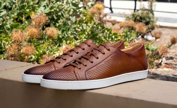 C&E Shoes Calfskin Lace-Up Sneaker - Cognac